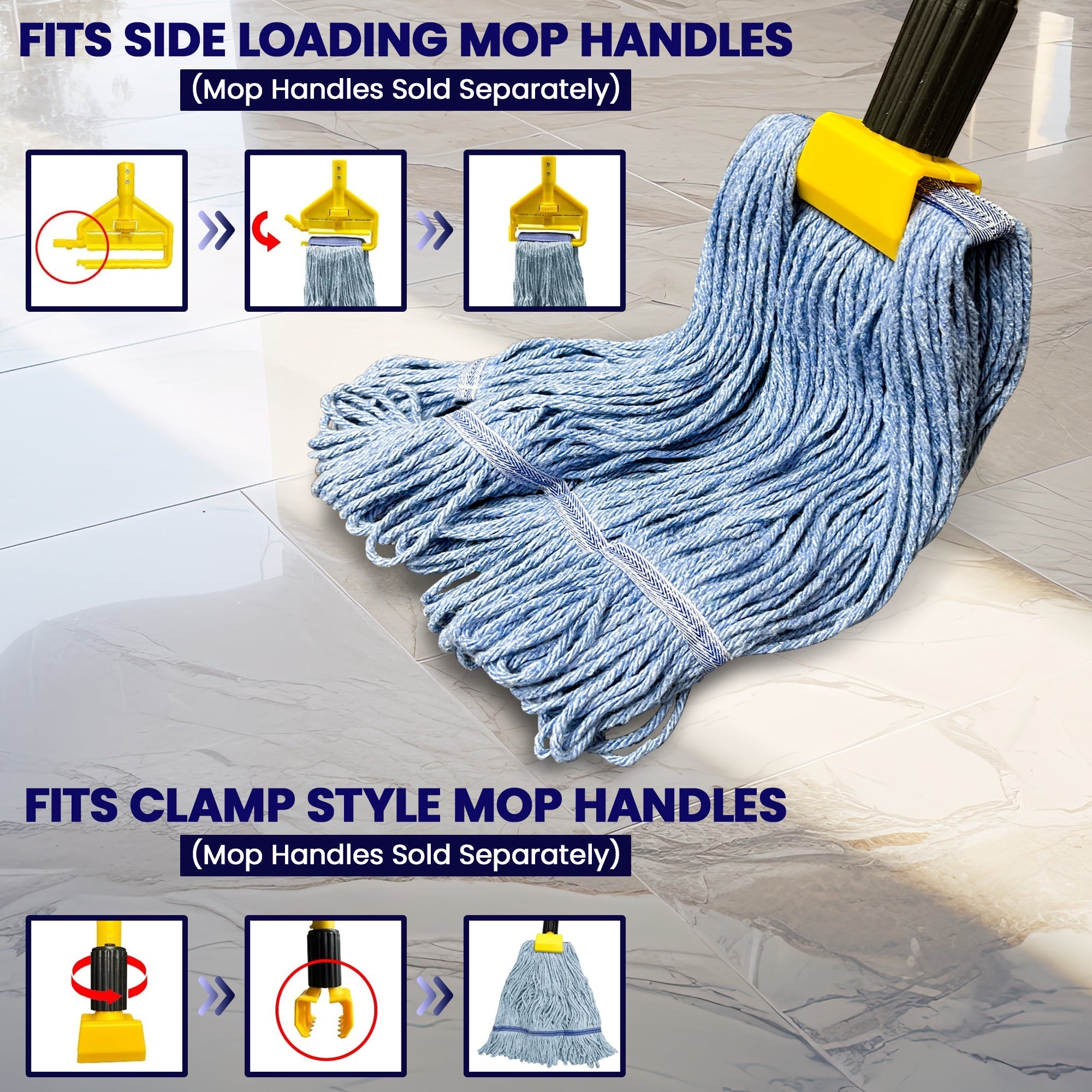 Mop Heads - Heavy Duty - Synthetic Cotton - Looped End - 16 oz - Blue