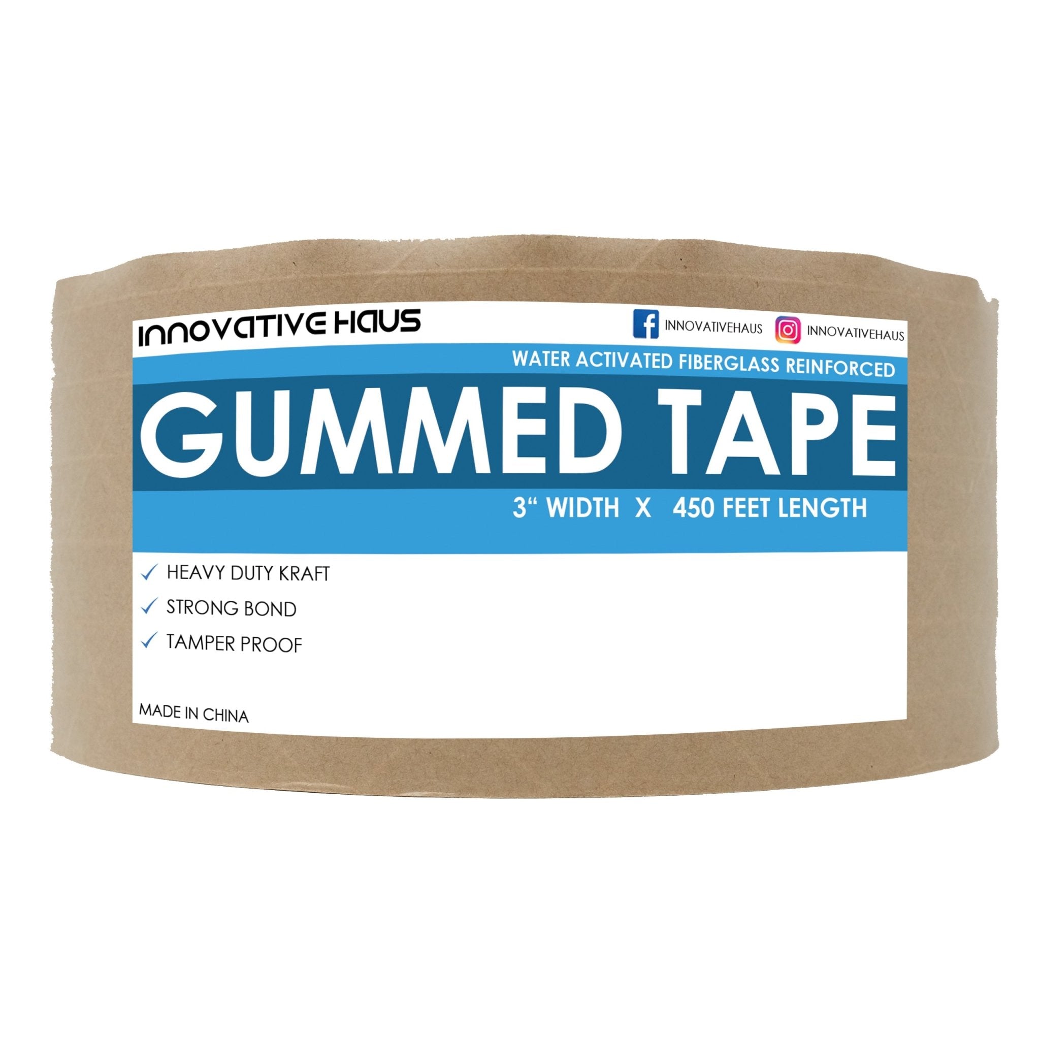 Fiberglass Reinforced Gummed Paper Tape - 3" x 450' - Brown