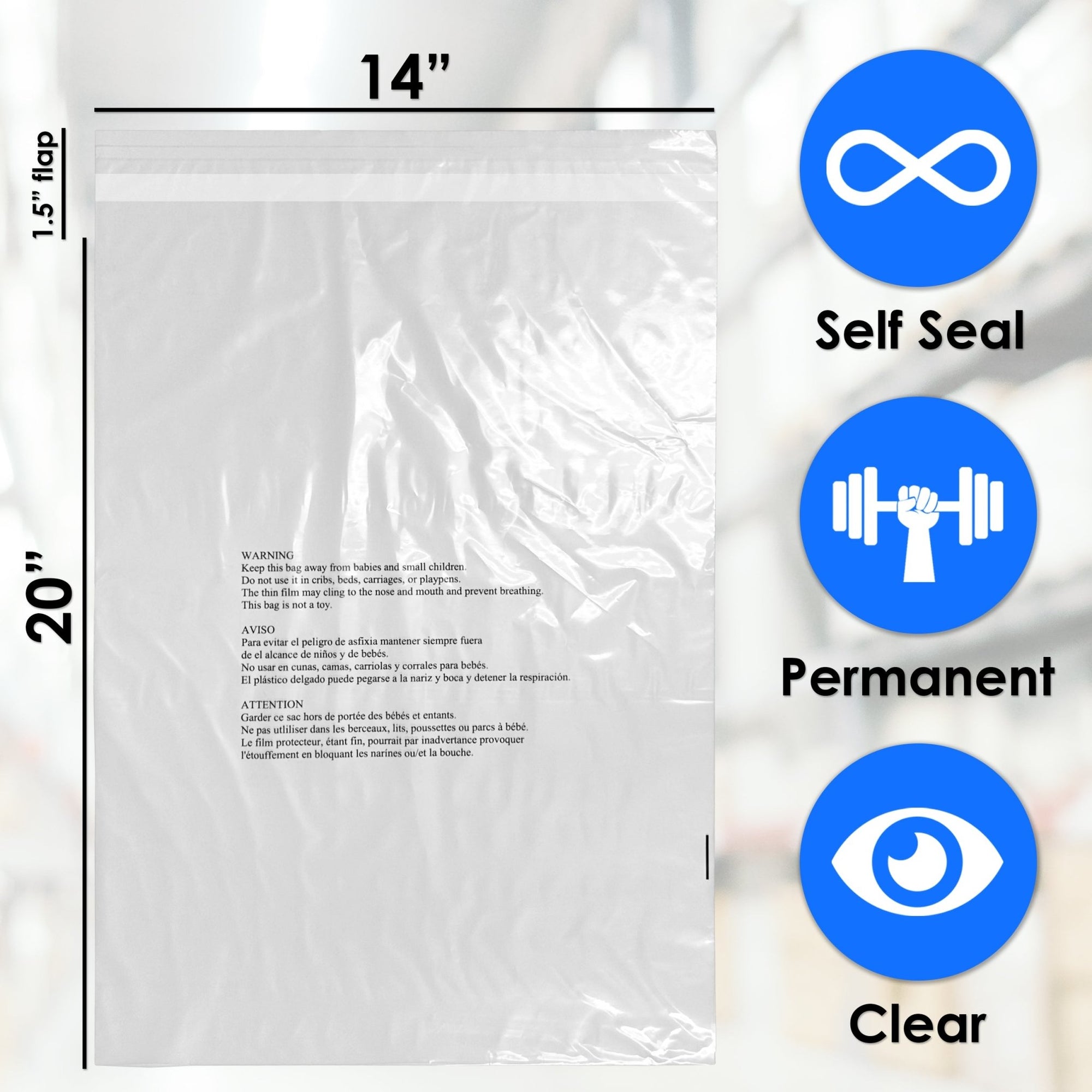 14" x 20" Clear Poly Mailer Bags with Secure Self - Seal, 1.6 Mil - Tamper - Proof & Durable Packaging Solution