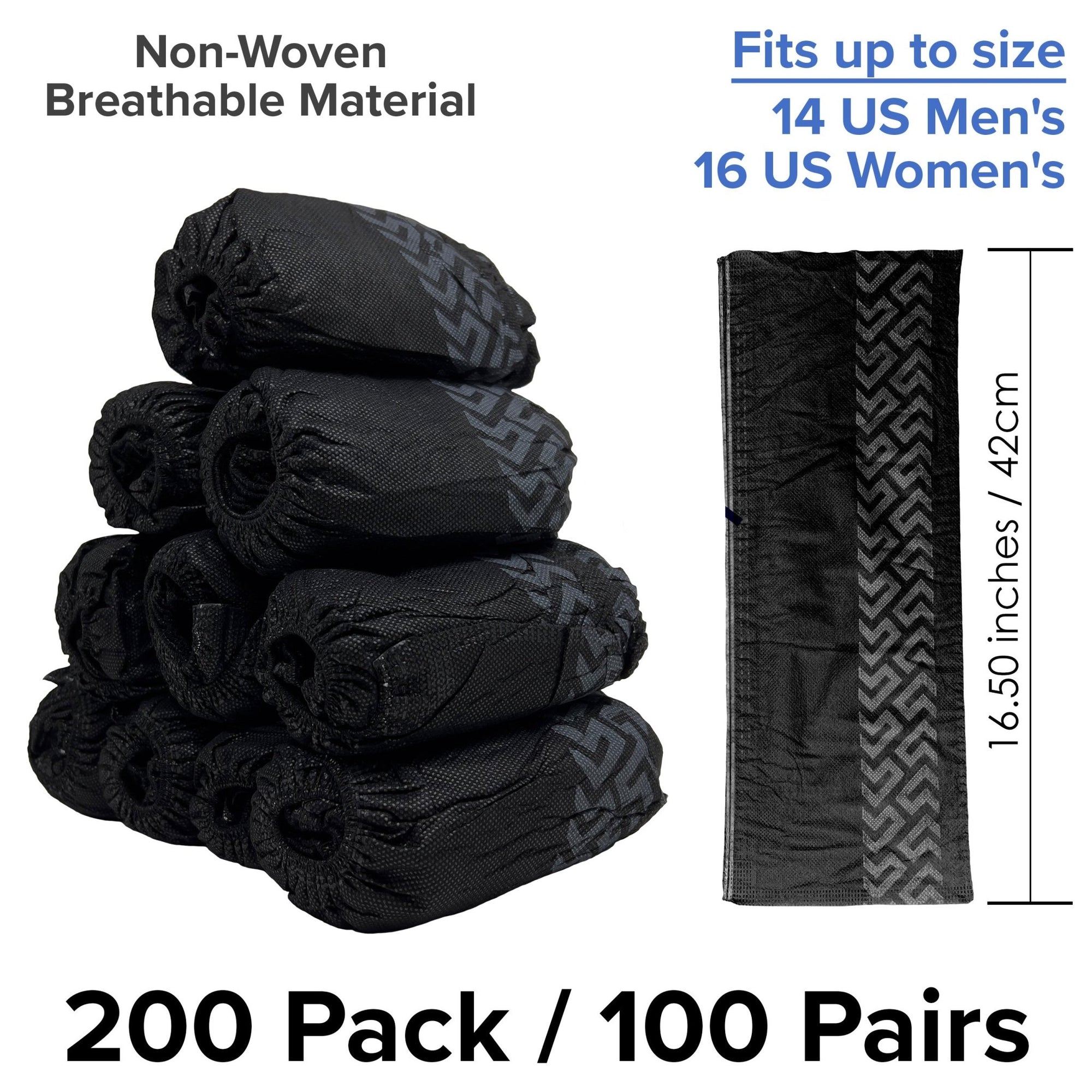 200 Pack Black Disposable Shoe Covers - XL - Water Resistant