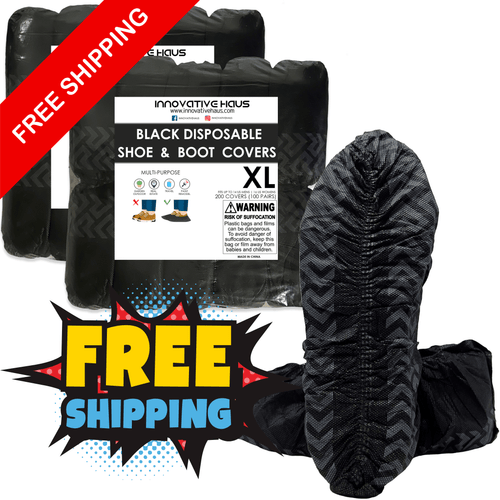 200 - Pack Black Disposable Shoe Covers – XL Size, Non - Slip Grip, Water - Resistant, Tear - Resistant Shoe Protectors - Innovative Haus