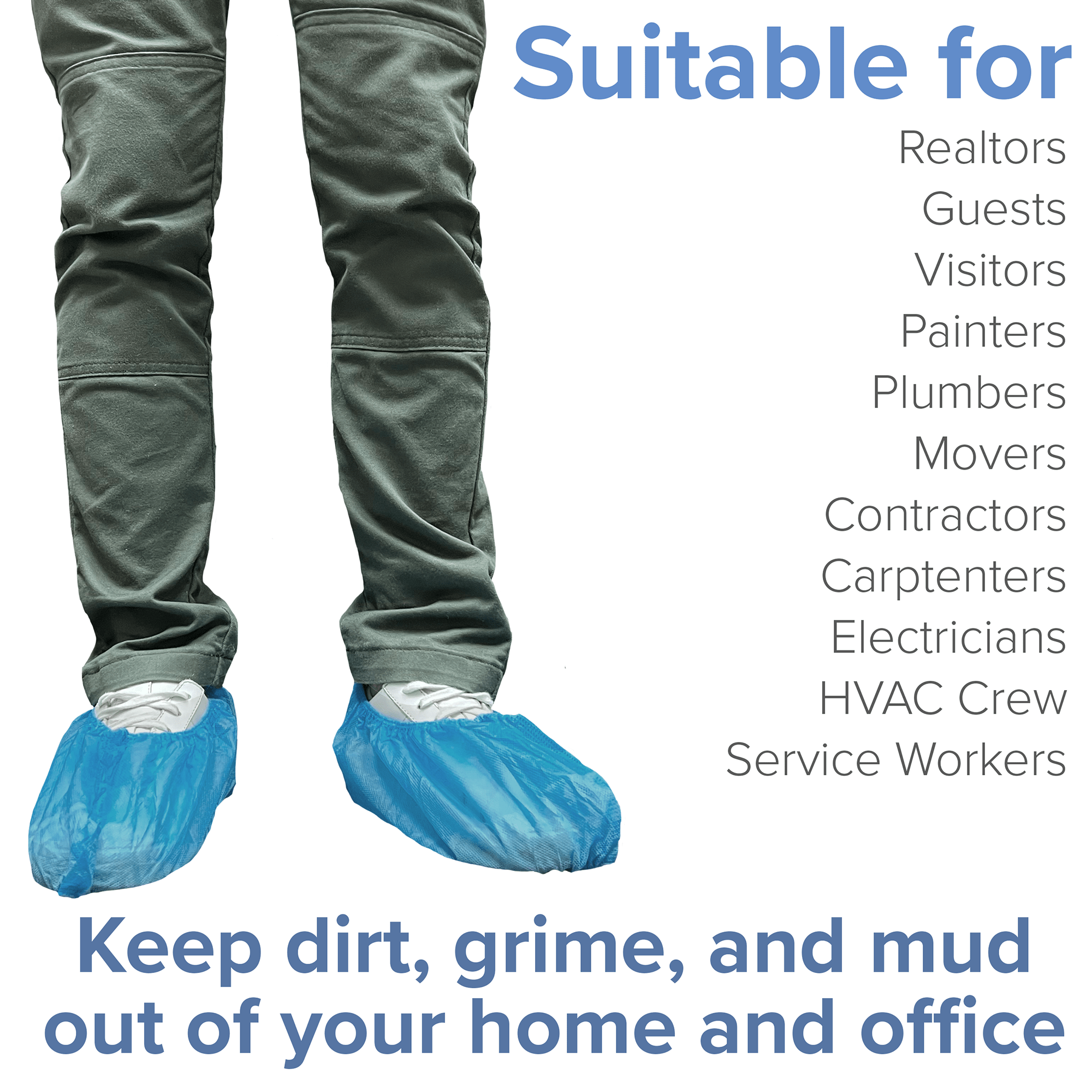 200 Pack Blue Disposable Shoe Covers - XL - Water Resistant