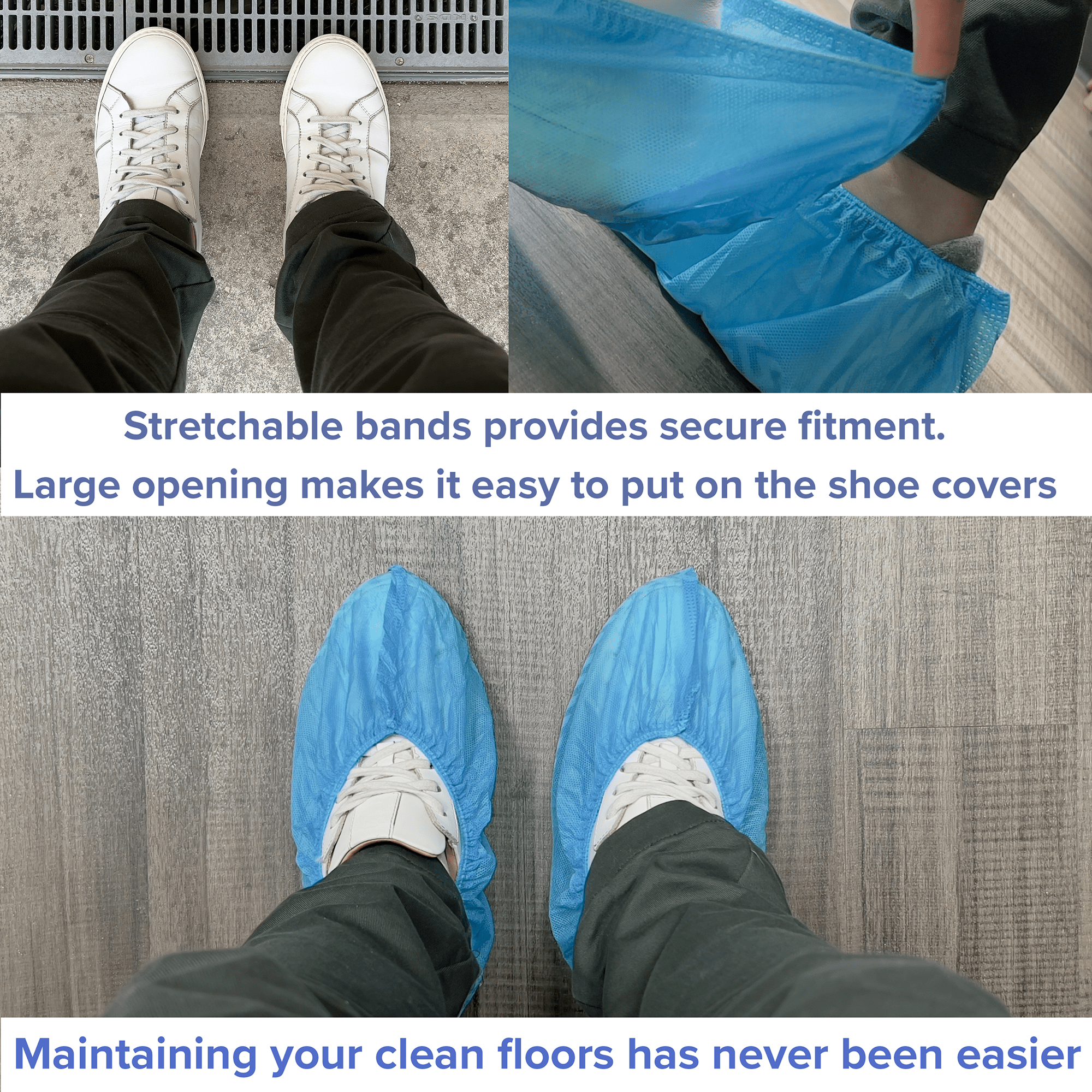 200 Pack Blue Disposable Shoe Covers - XL - Water Resistant