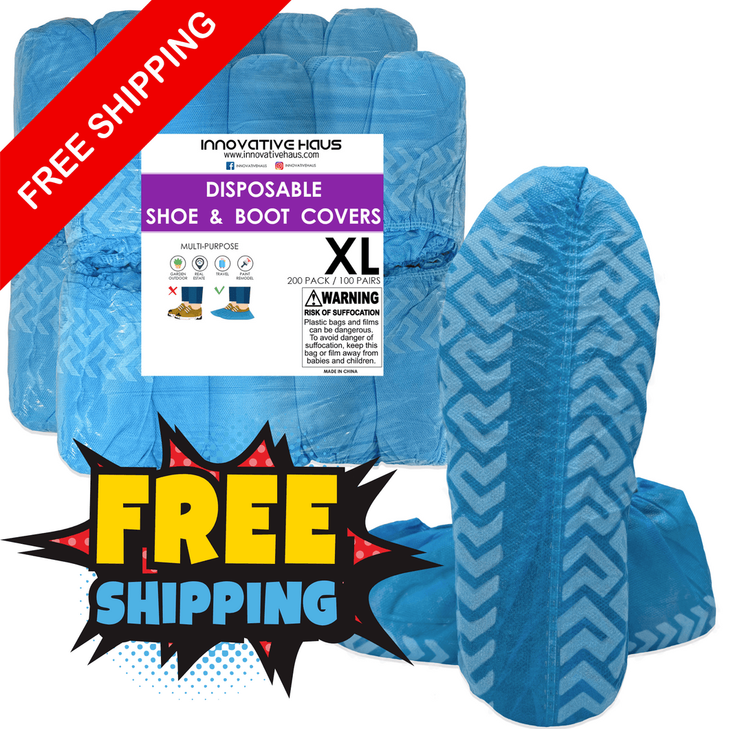 200-Pack Blue Disposable Shoe Covers – XL Size, Water-Resistant, Tear-Resistant, Non-Slip Overshoes for Indoor Use