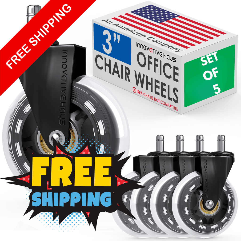 4 Pack 3 Inch Universal Fit Office Chair Wheels - Heavy Duty, Floor-Safe - Set of 5