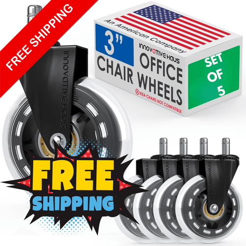 4 Pack 3 Inch Universal Fit Office Chair Wheels - Heavy Duty, Floor-Safe - Set of 5