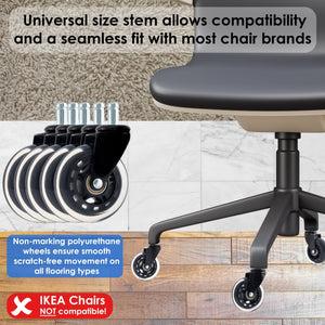 4 Pack 3 Inch Universal Fit Office Chair Wheels - Heavy Duty, Floor-Safe - Set of 5