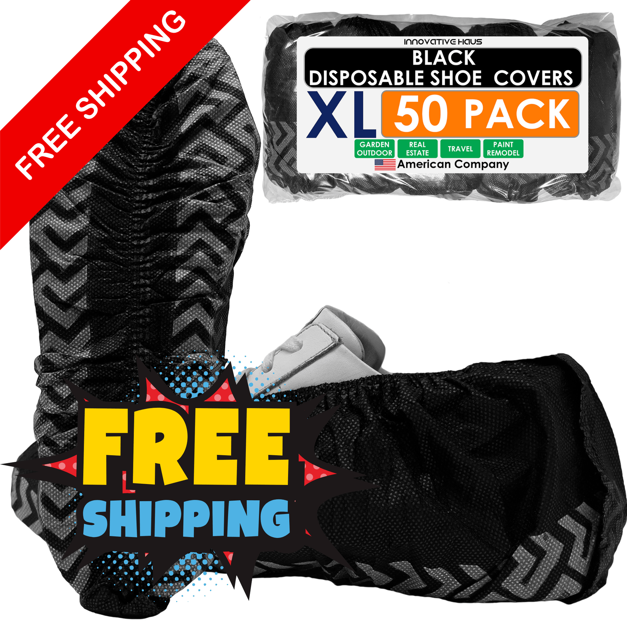 Disposable Shoe Covers - Water Resistant - XL - Black - 50 Pack