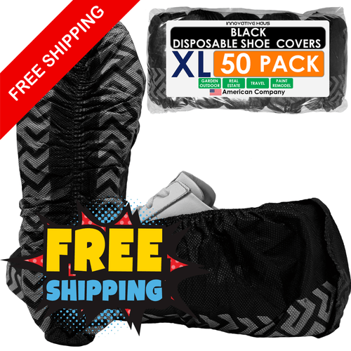 50 - Pack Black Disposable Shoe Covers – XL Size, Non - Slip Grip, Water - Resistant, Tear - Resistant Shoe Protectors - Innovative Haus