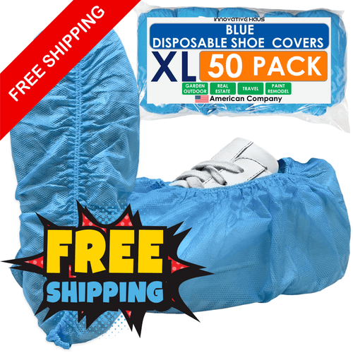 50 - Pack Blue Disposable Shoe Covers – Water - Resistant, Tear - Resistant, Non - Slip Overshoes for Indoor Use - Innovative Haus