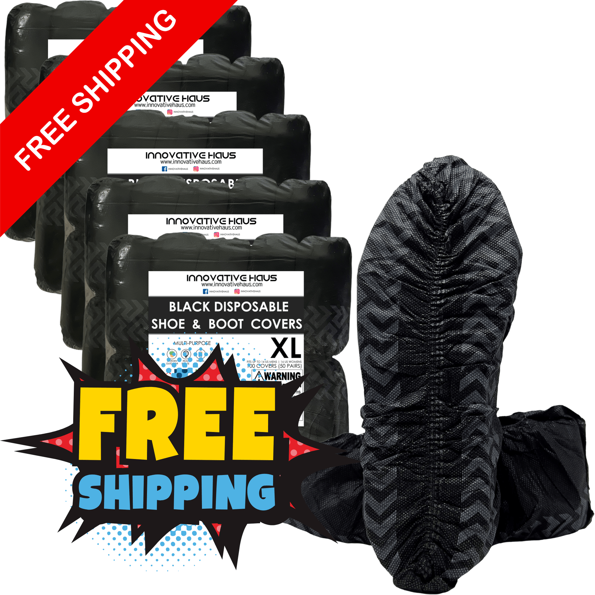 500 Pack Black Disposable Shoe Covers - XL - Water Resistant