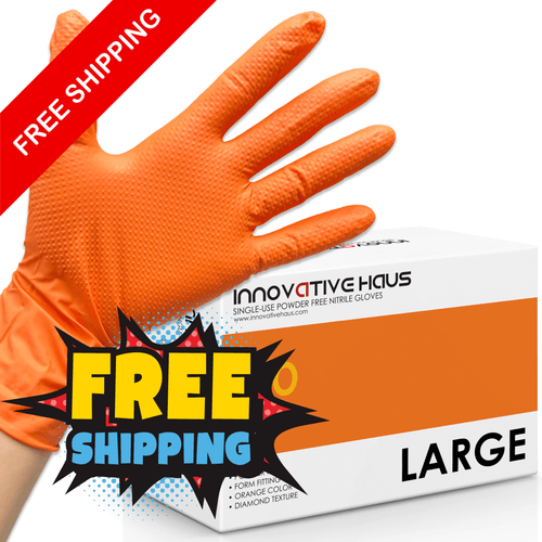 8 Mil Nitrile Orange Gloves with Diamond Texture Grip - High Visibility, Waterproof, Latex - Free - Innovative Haus