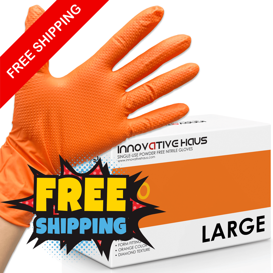 Nitrile Gloves with Diamond Texture - 8 Mil - Large - Orange