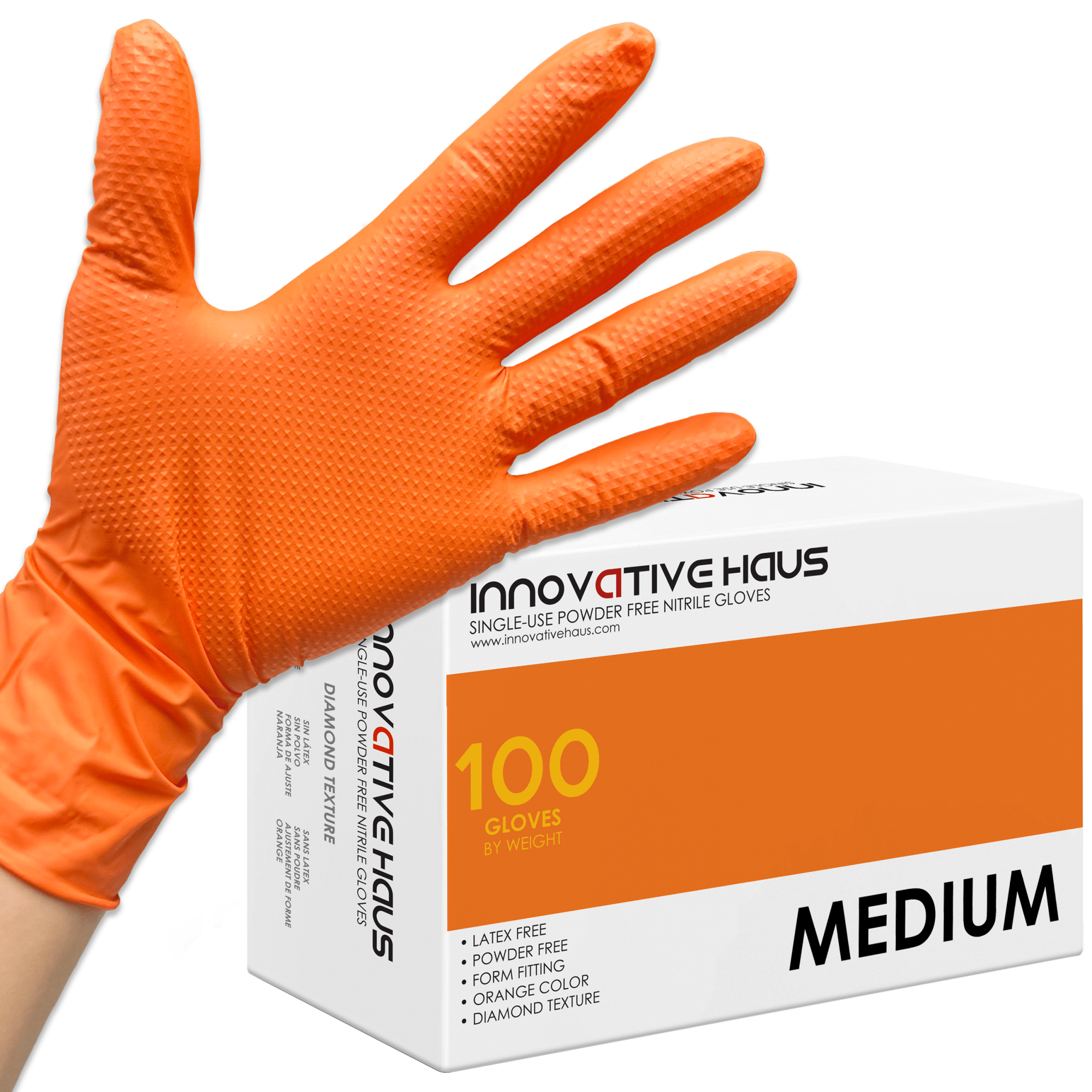 Nitrile Gloves with Diamond Texture - 8 Mil - Large - Orange