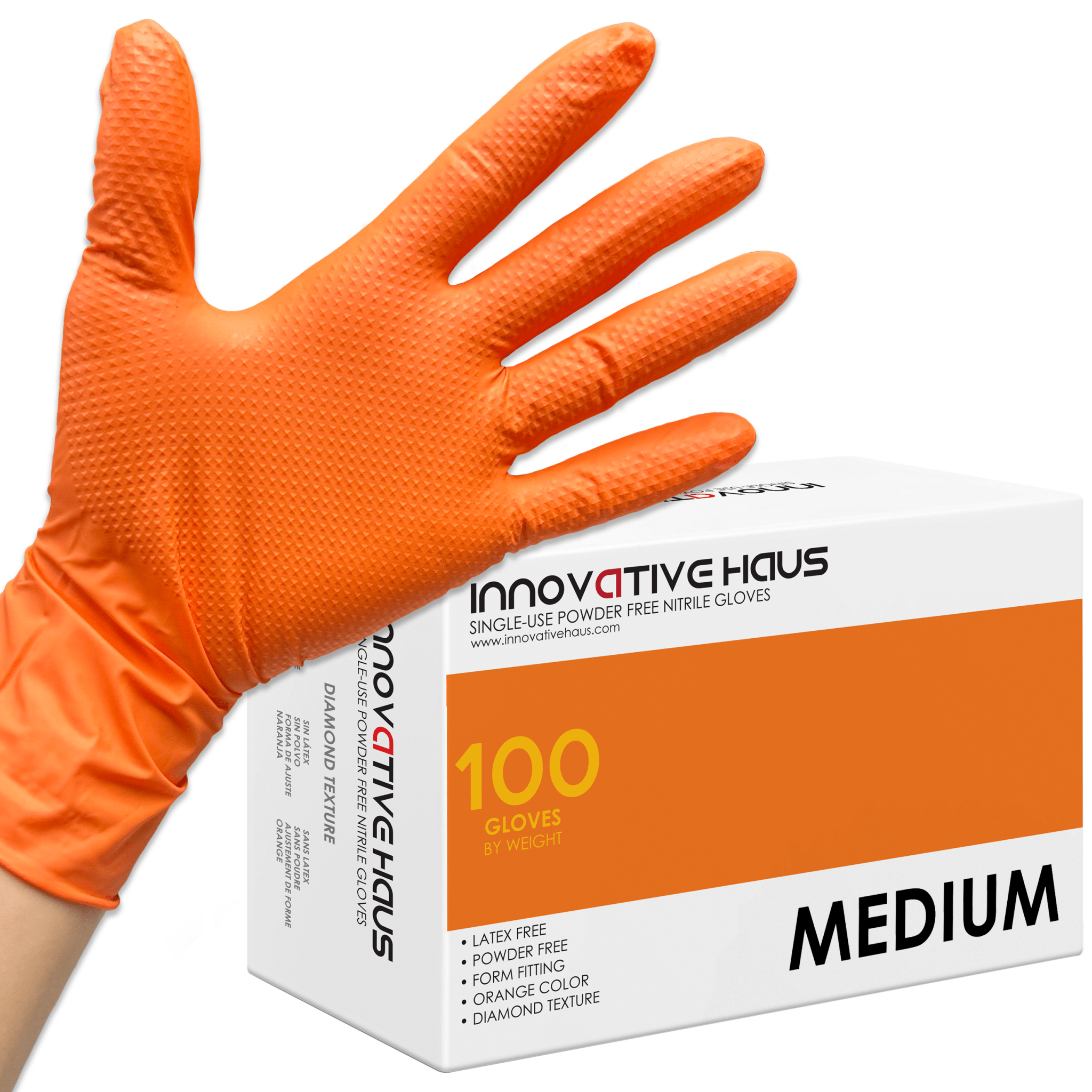 Nitrile Gloves with Diamond Texture - 8 Mil - Large - Orange
