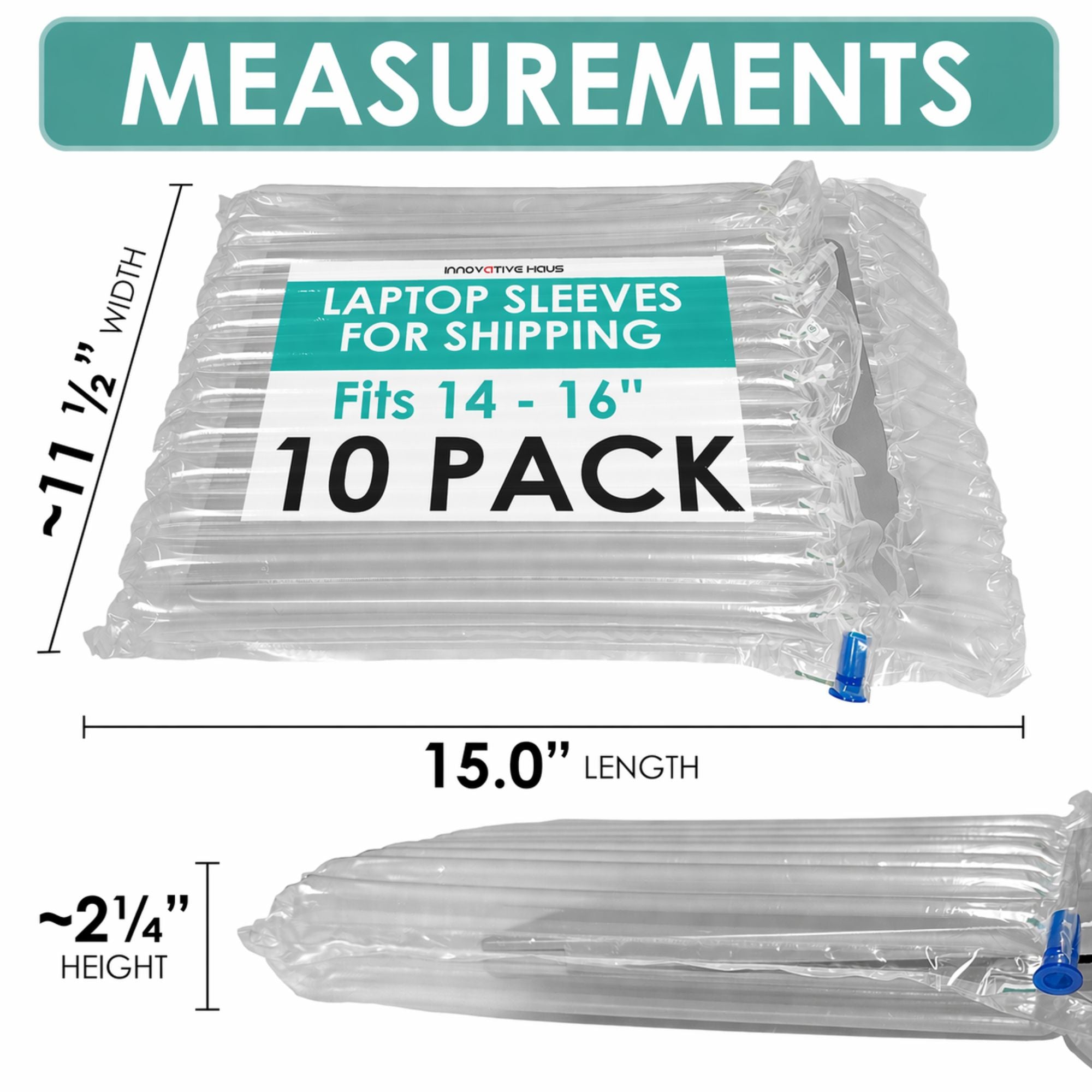 Packaging of laptop sleeves for shipping with dimensions and product details.