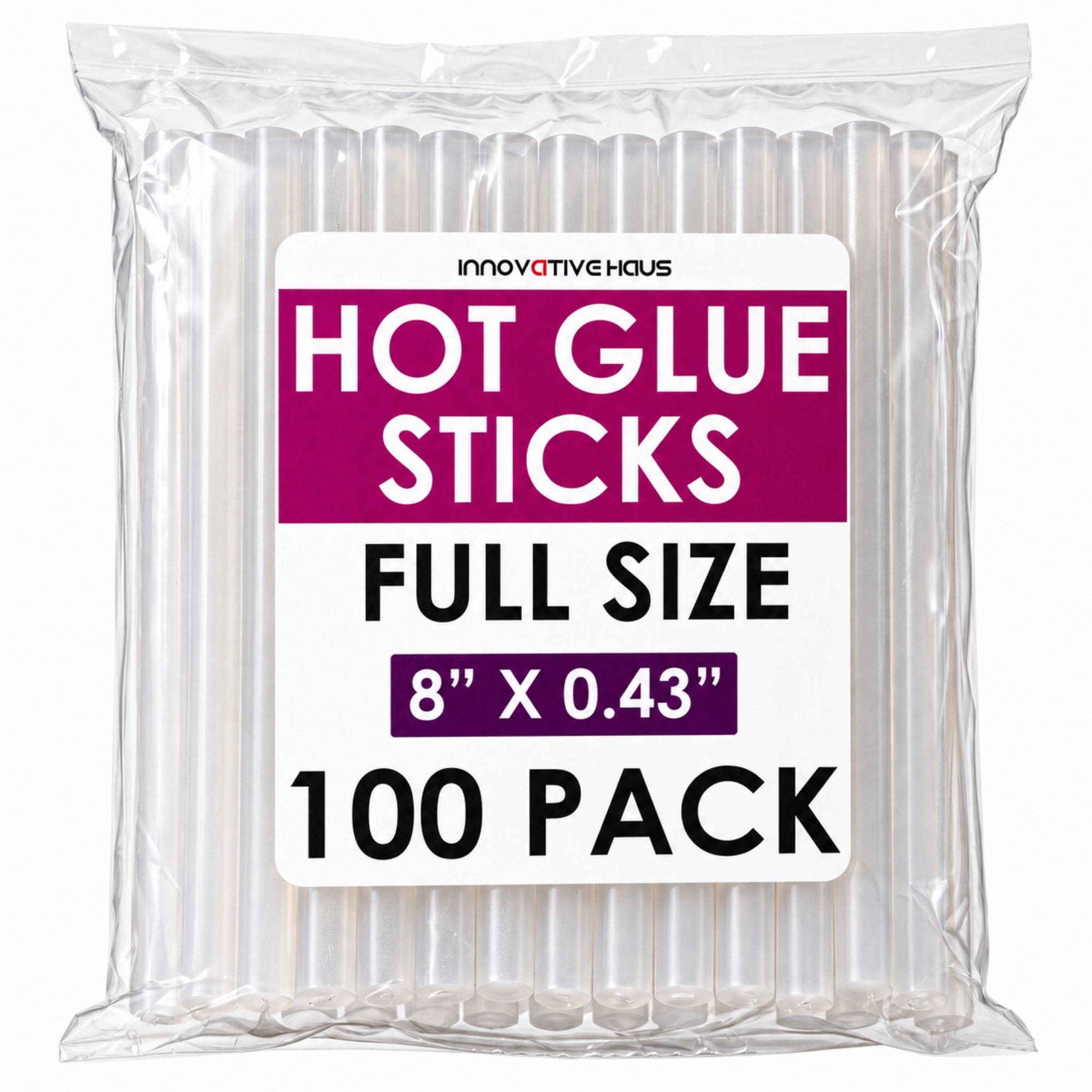 Pack of hot glue sticks with a label indicating full size and quantity.