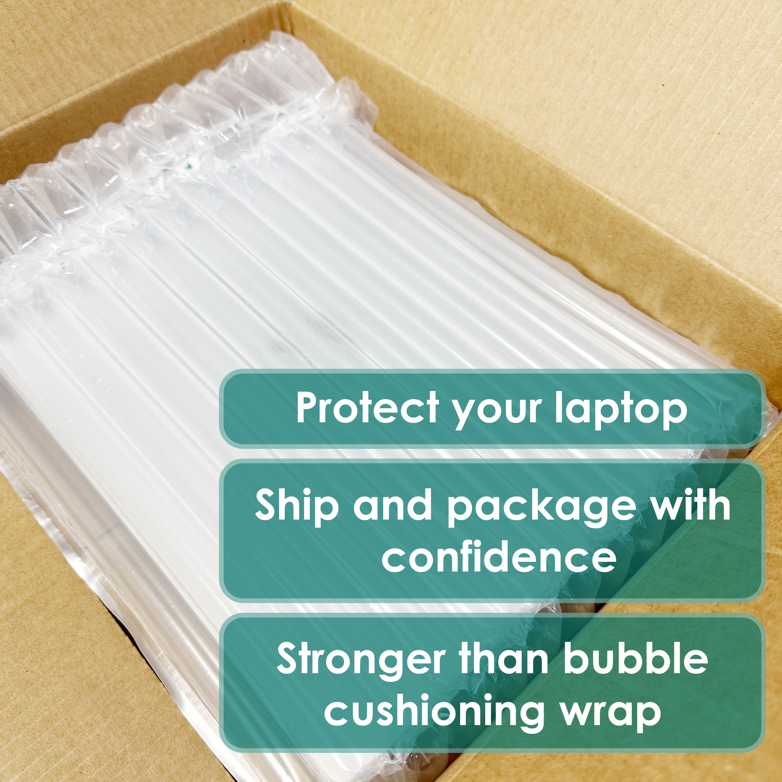 Packaging material with text on a cardboard background
