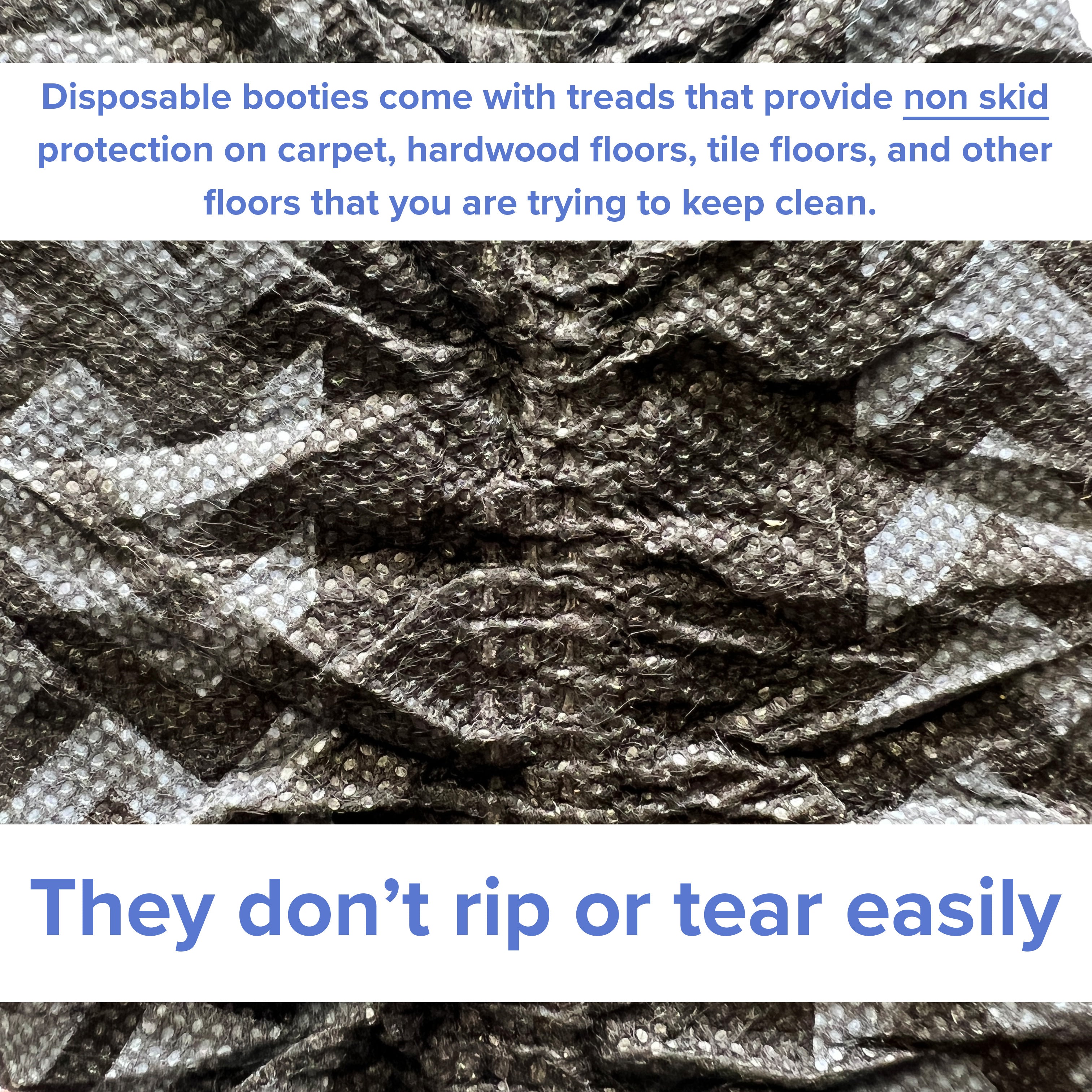 Disposable booties with treads on a textured background