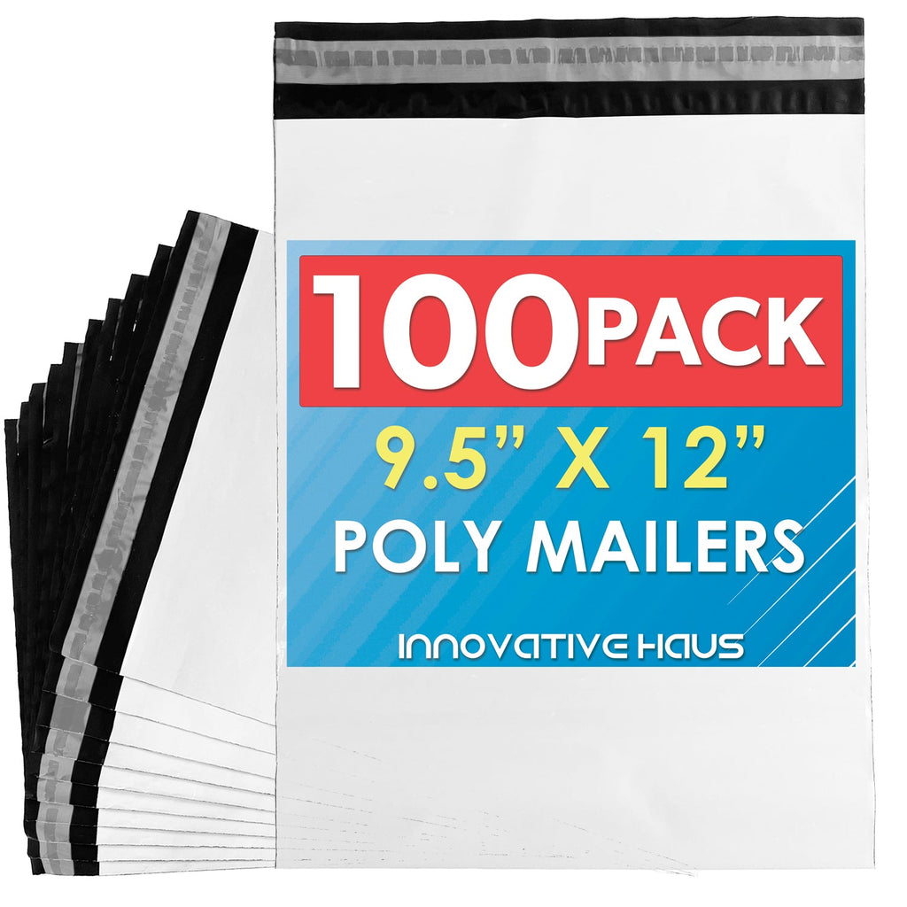 9.5" x 12" White Poly Mailers with Self-Seal - Water-Resistant and Tear-Proof - Secure Shipping Envelopes - Pack of 100