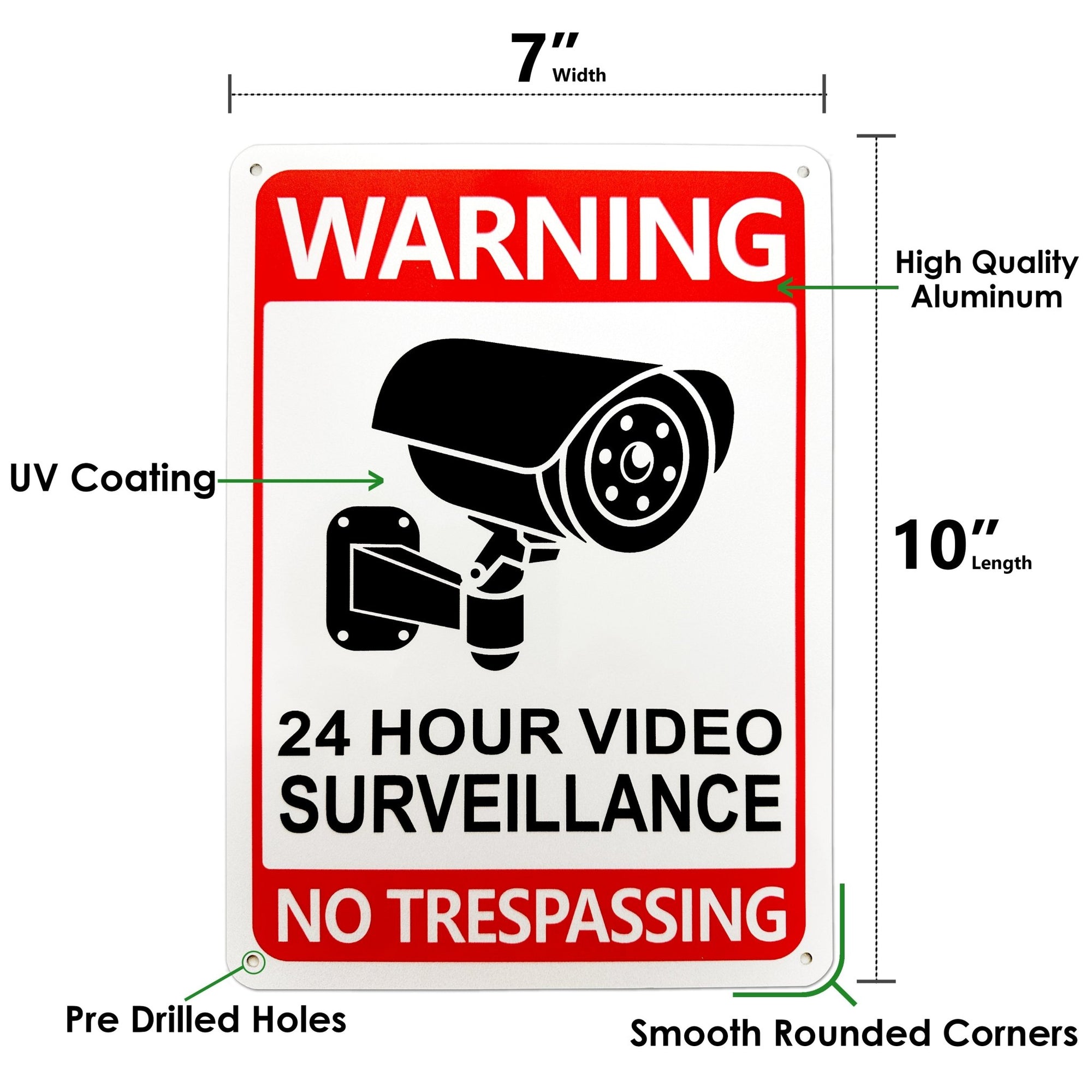 Video Surveillance Sign - 7" x 10" - Red - 4 Pack