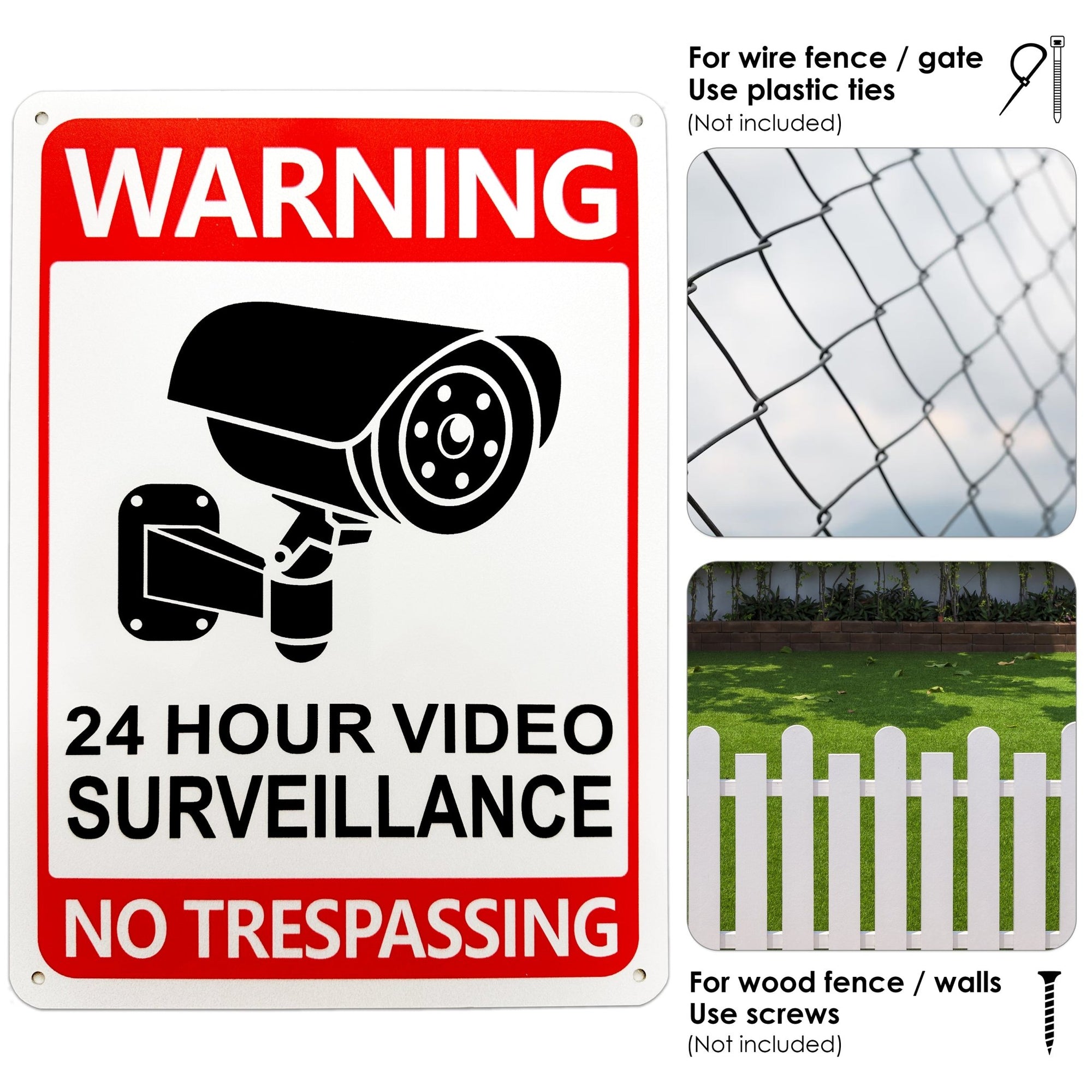 Video Surveillance Sign - 7" x 10" - Red - 4 Pack