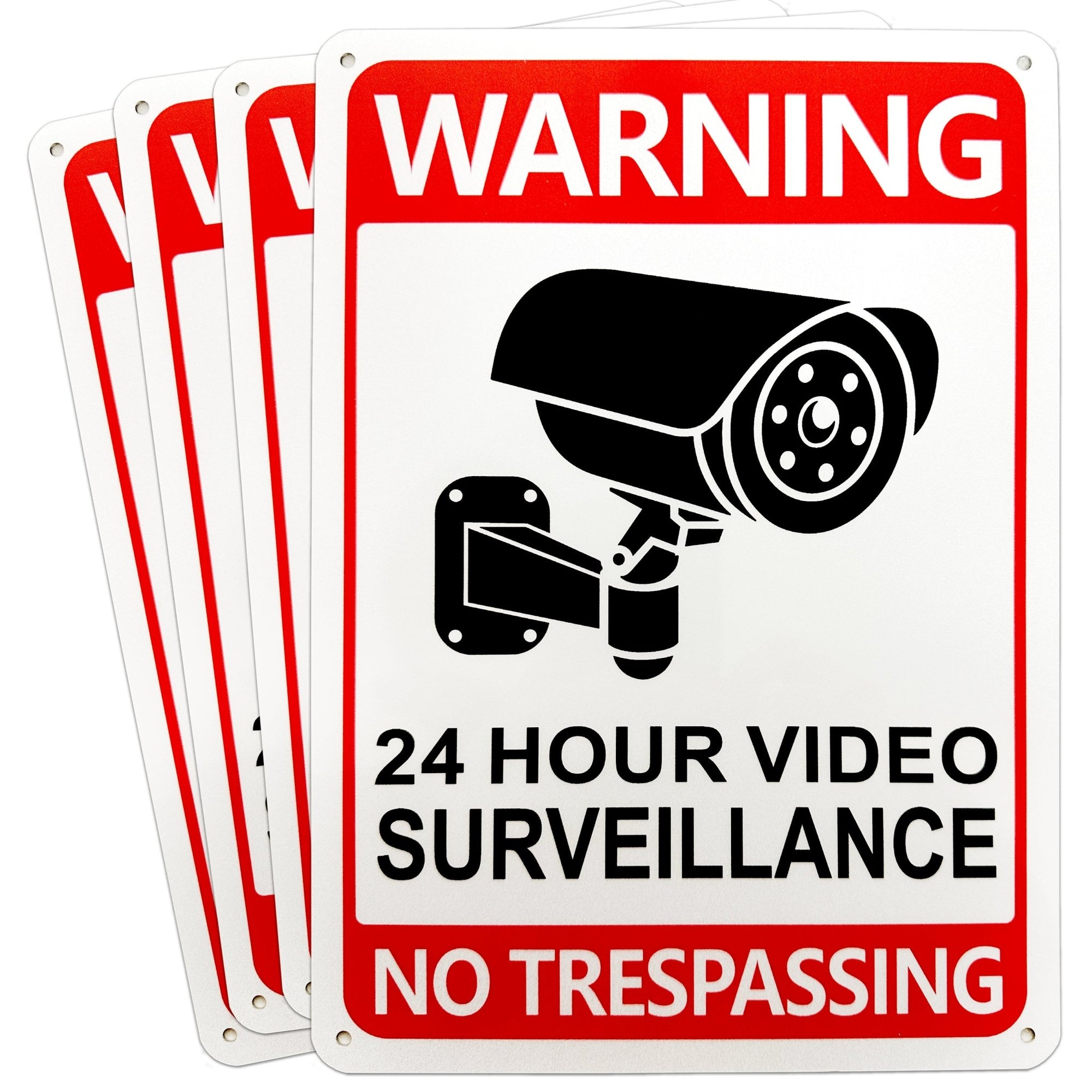 Video Surveillance Sign - 7" x 10" - Red - 4 Pack