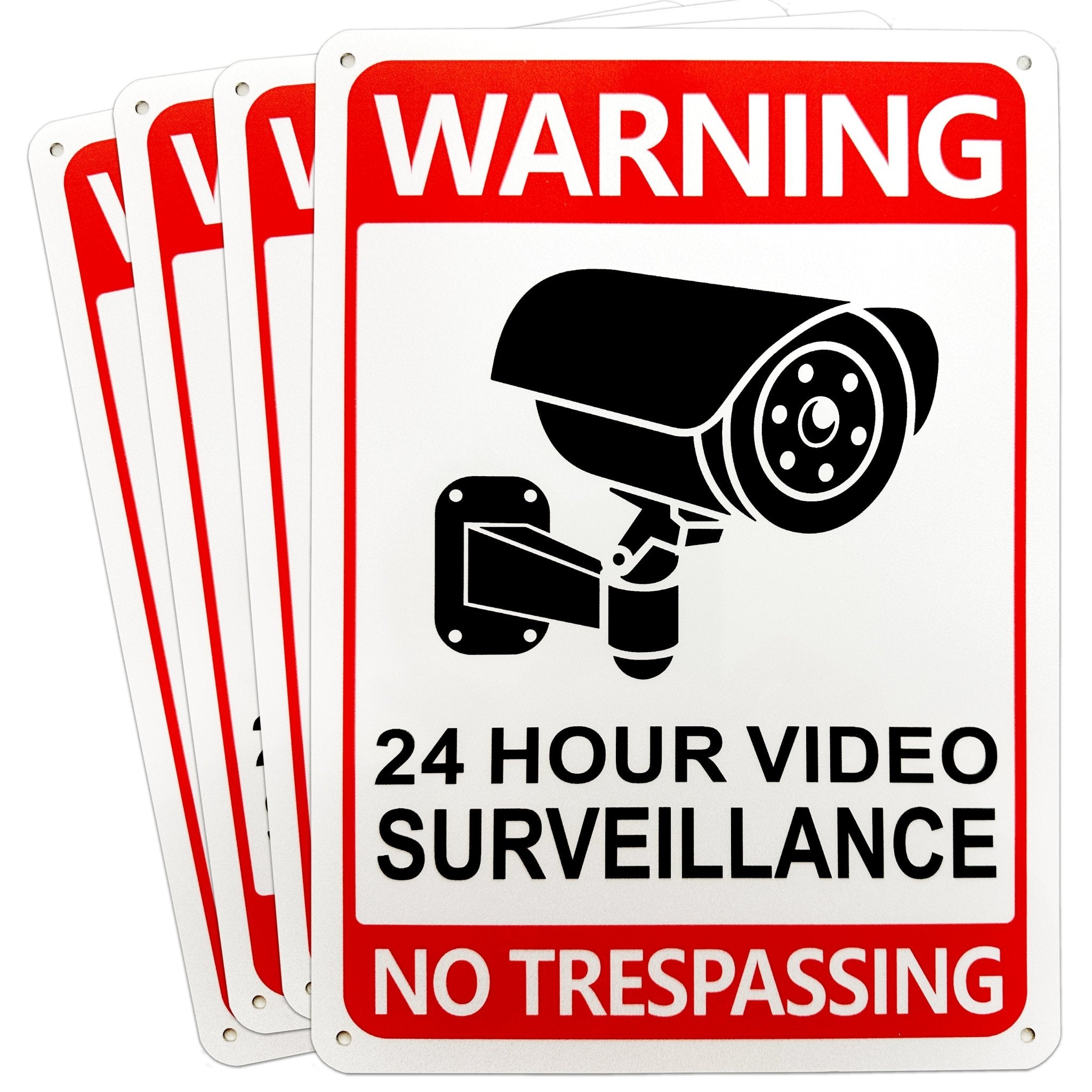 Video Surveillance Sign - 7" x 10" - Red - 4 Pack