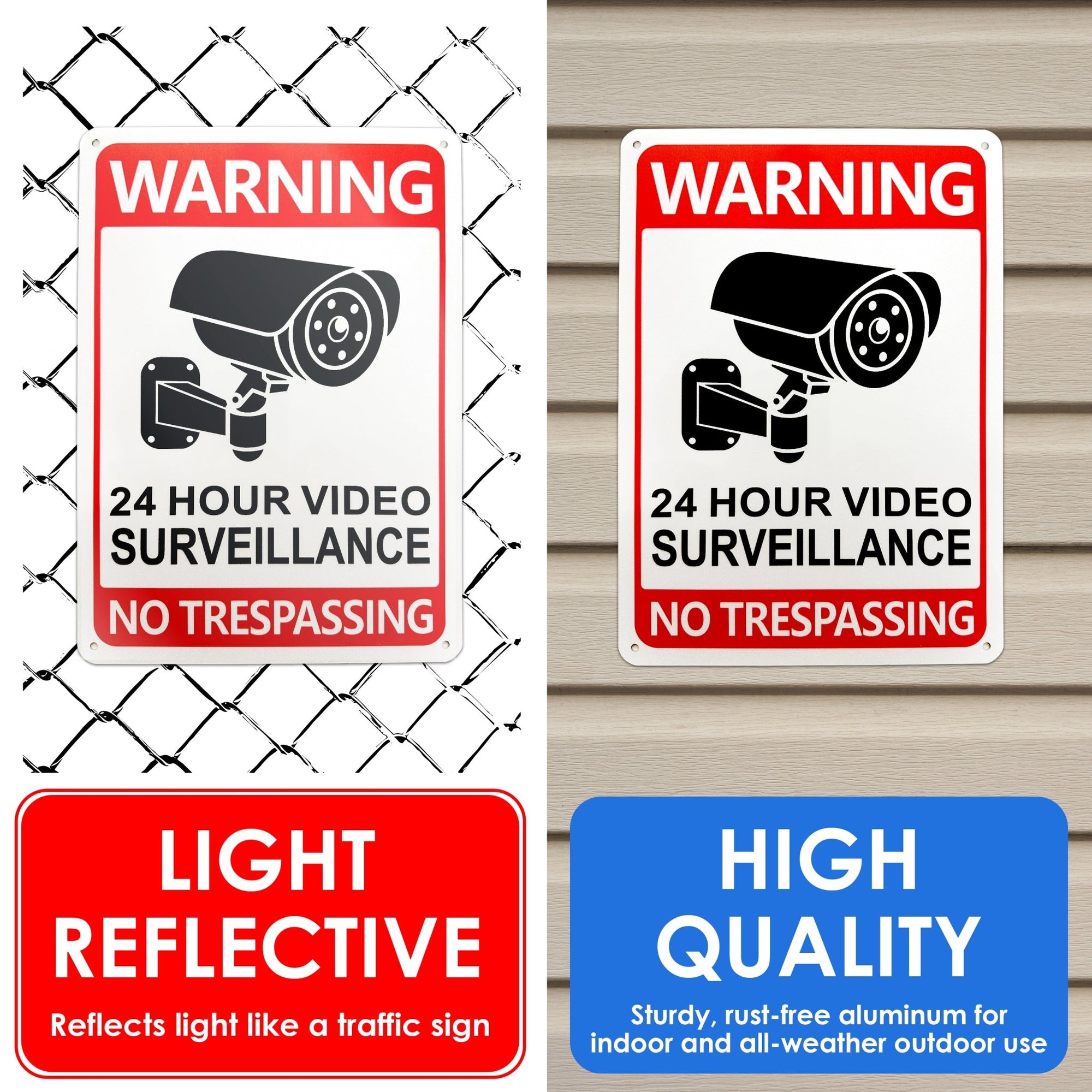 Video Surveillance Sign - 7" x 10" - Red - 4 Pack