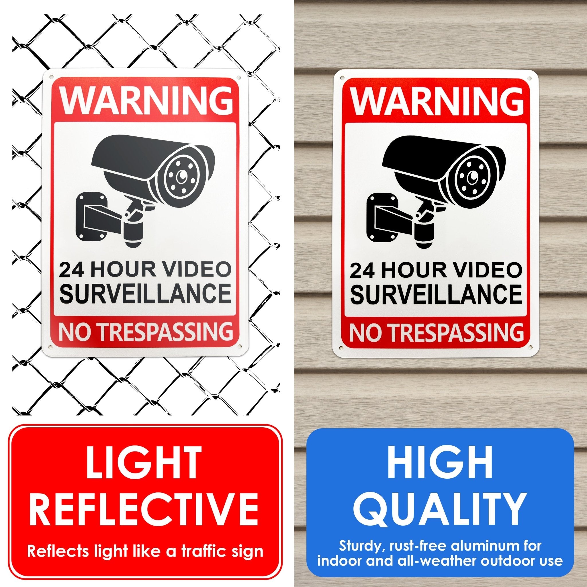 Video Surveillance Sign - 7" x 10" - Red - 4 Pack