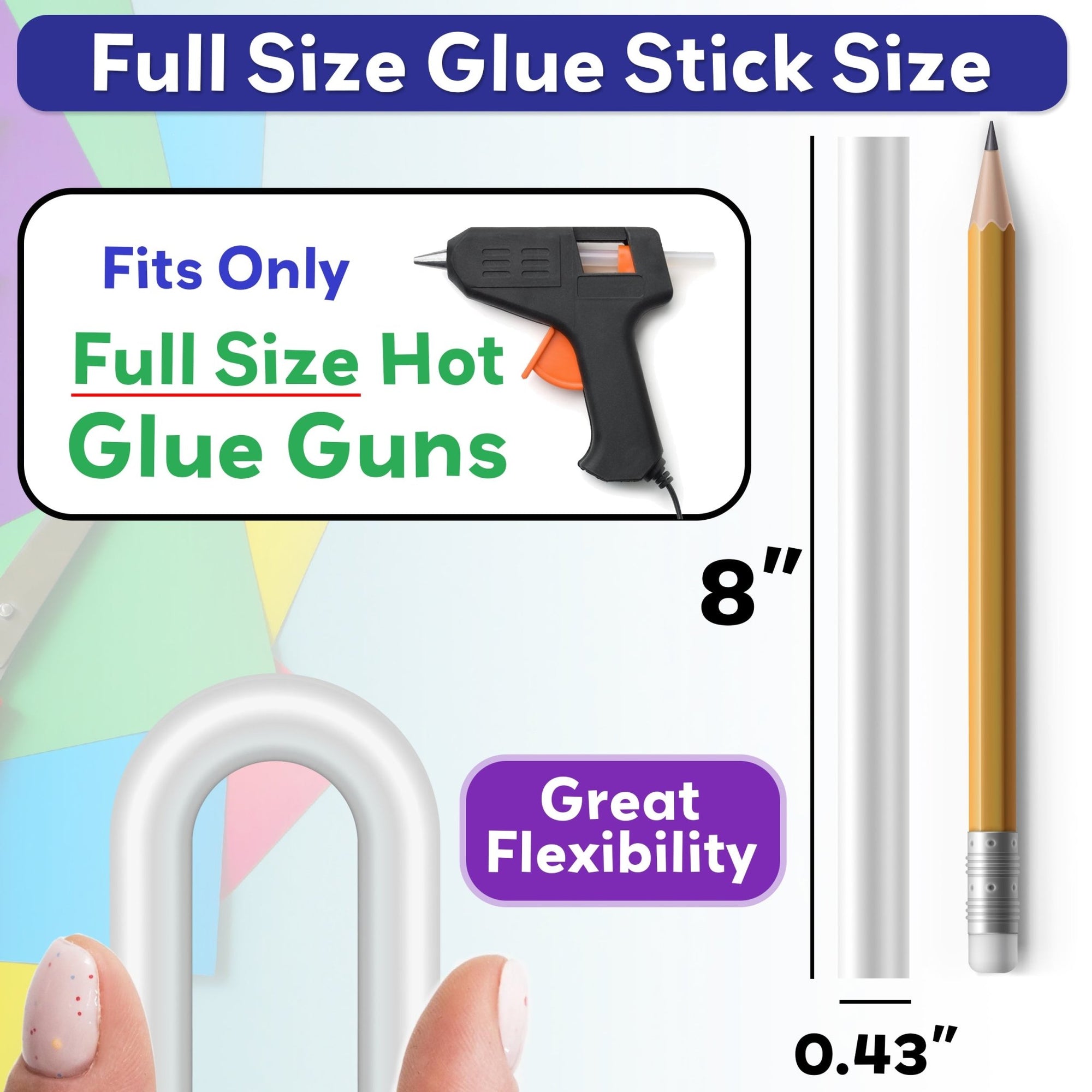 Glue Sticks for Hot Glue Gun - 8" x 0.43" - Clear - 100 Pack
