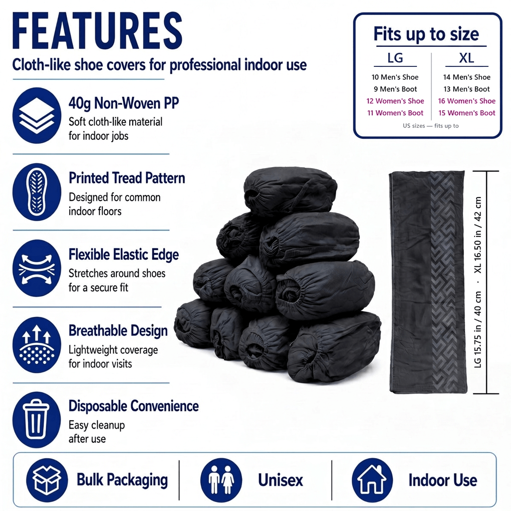 Disposable Shoe Covers - Water Resistant - Black