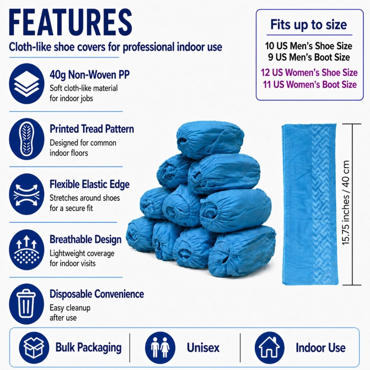 Disposable Shoe Covers - Water Resistant - Blue - 50 Pack