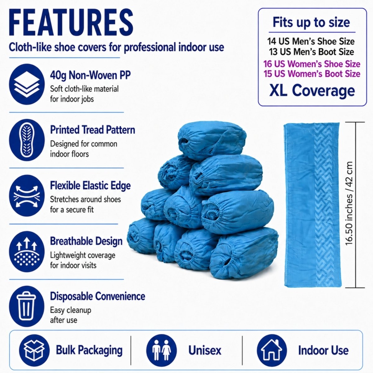 Disposable Shoe Covers - Water Resistant - Blue - 50 Pack