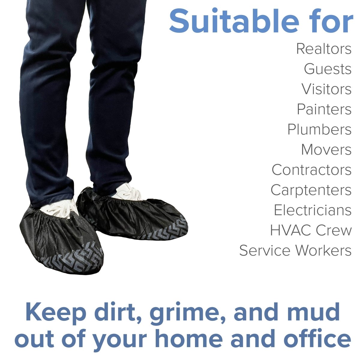 Disposable Shoe Covers - Water Resistant - LARGE- Black - 100 Pack