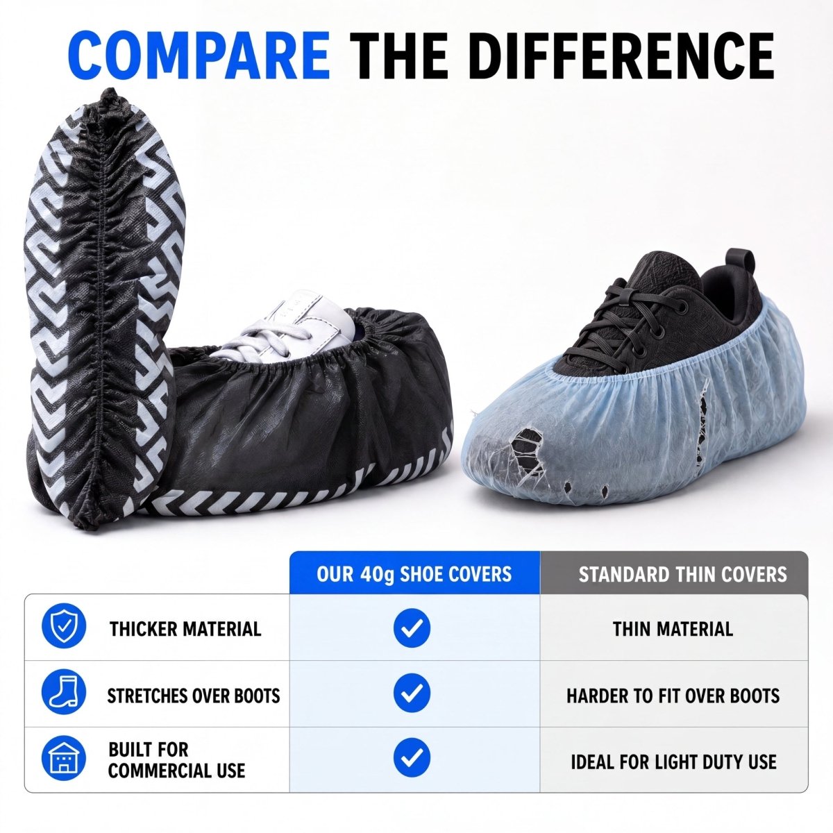 Disposable Shoe Covers - Water Resistant - XL - Black - 20 Pack