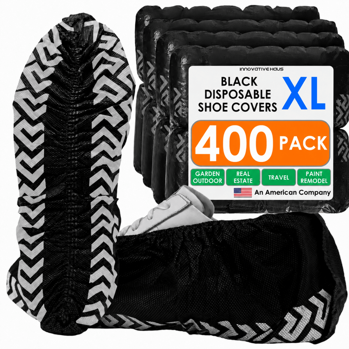 Disposable Shoe Covers - Water Resistant - XL - Black - 400 Pack
