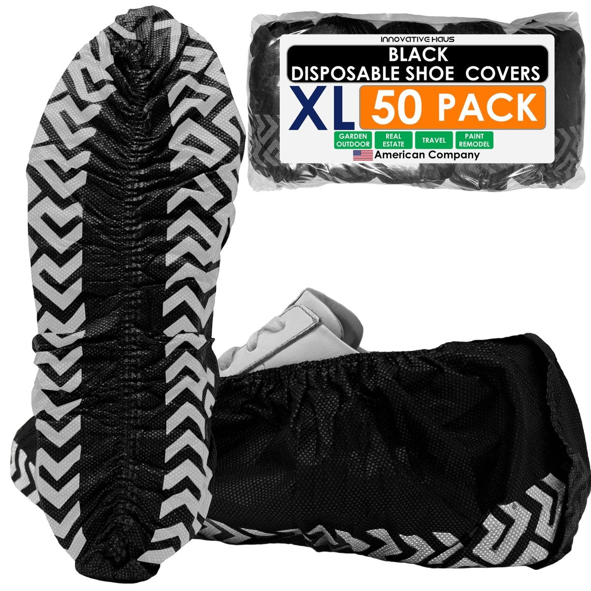 Disposable Shoe Covers - Water Resistant - XL - Black - 50 Pack