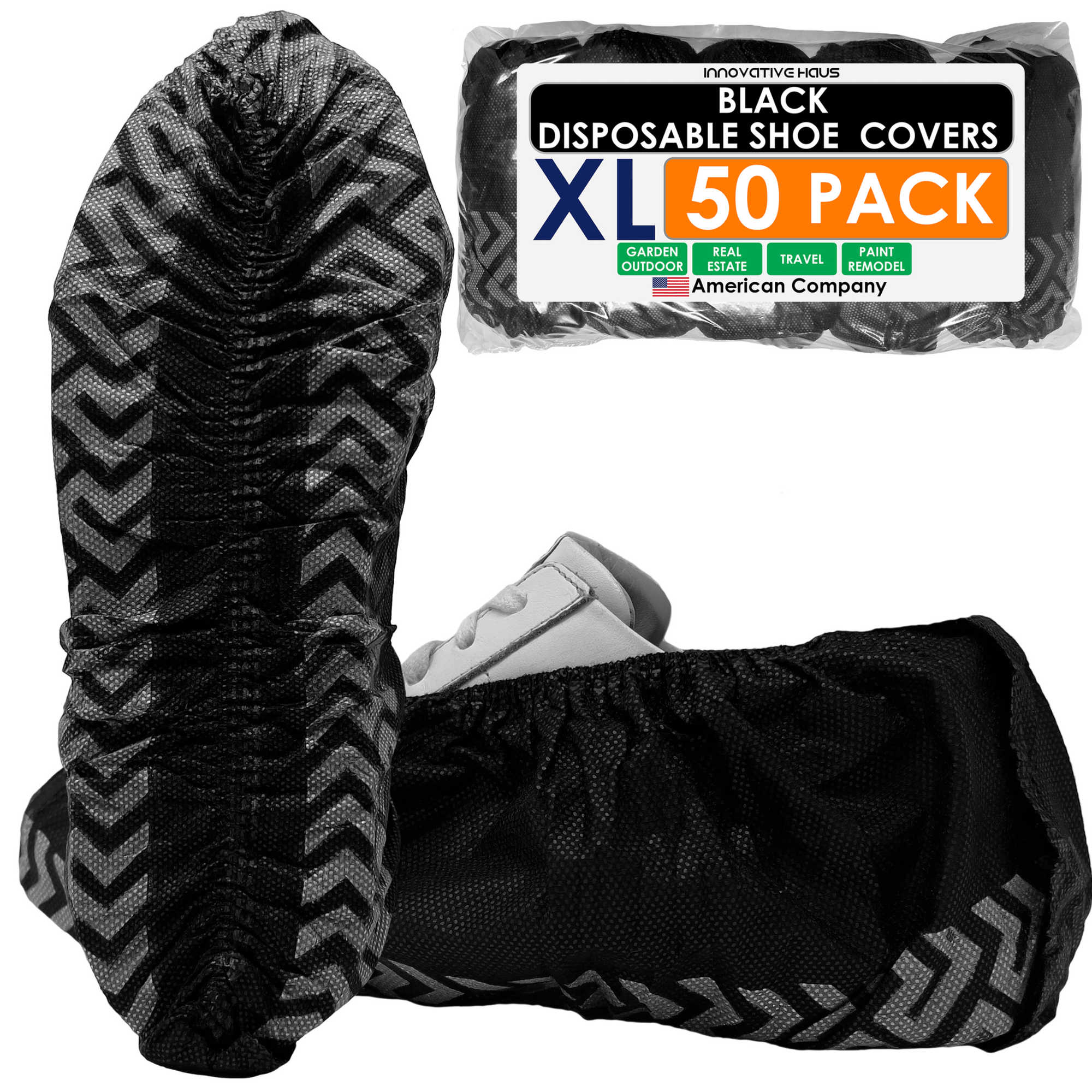 Disposable Shoe Covers - Water Resistant - XL - Black - 50 Pack