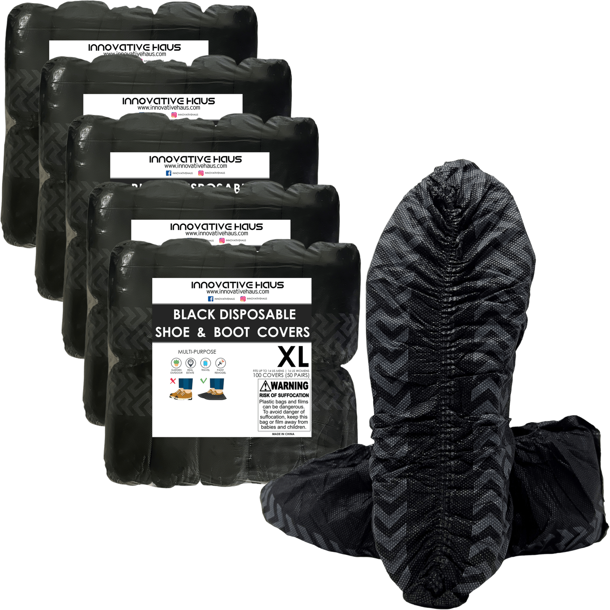 Disposable Shoe Covers - Water Resistant - XL - Black - 500 Pack
