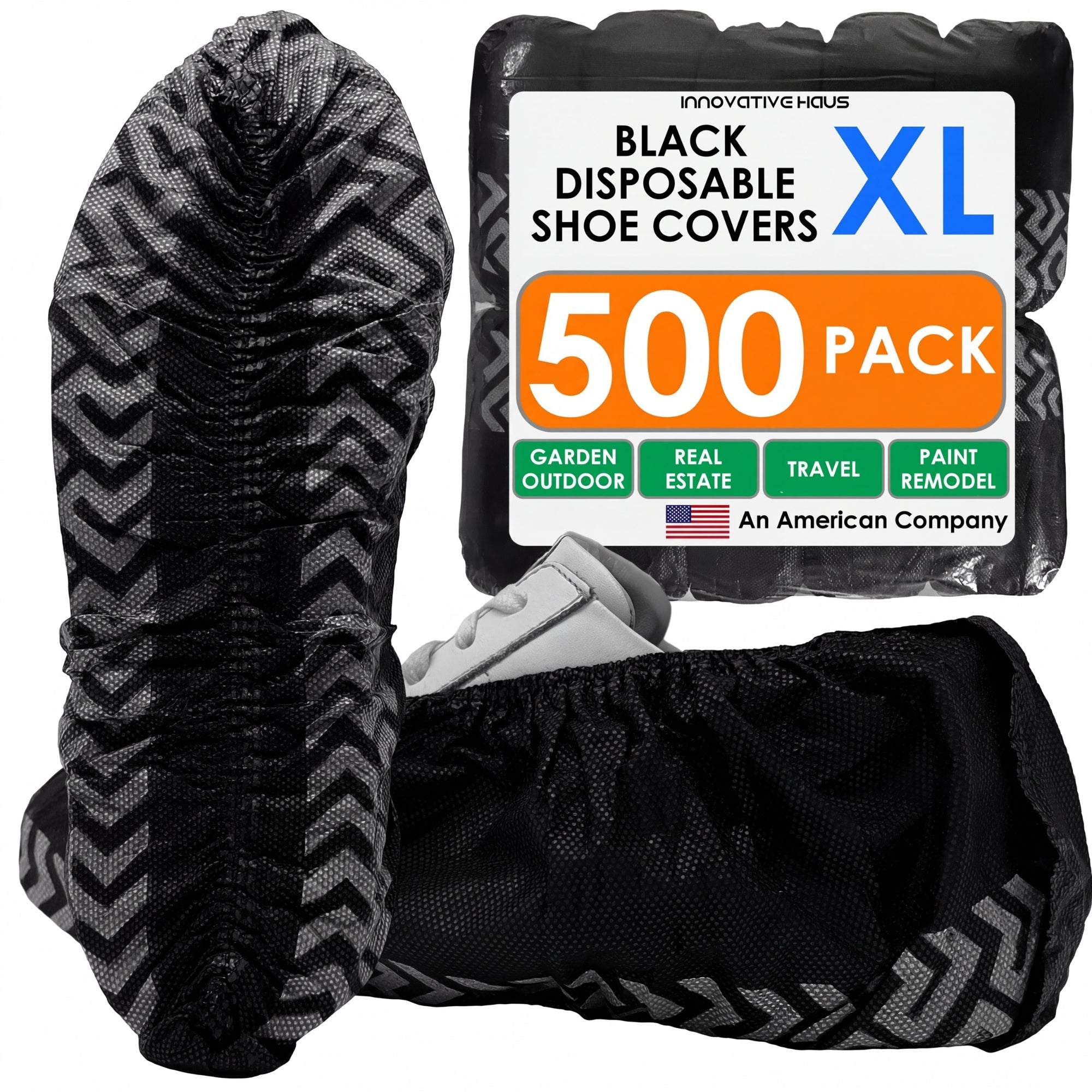 Disposable Shoe Covers - Water Resistant - XL - Black - 500 Pack