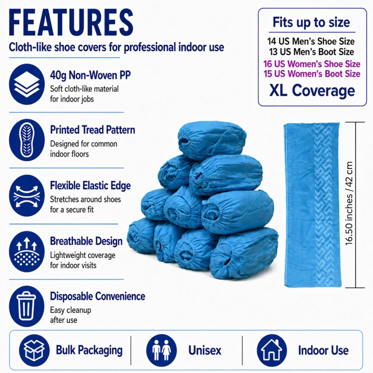 Disposable Shoe Covers - Water Resistant - XL - Blue - 200 Pack