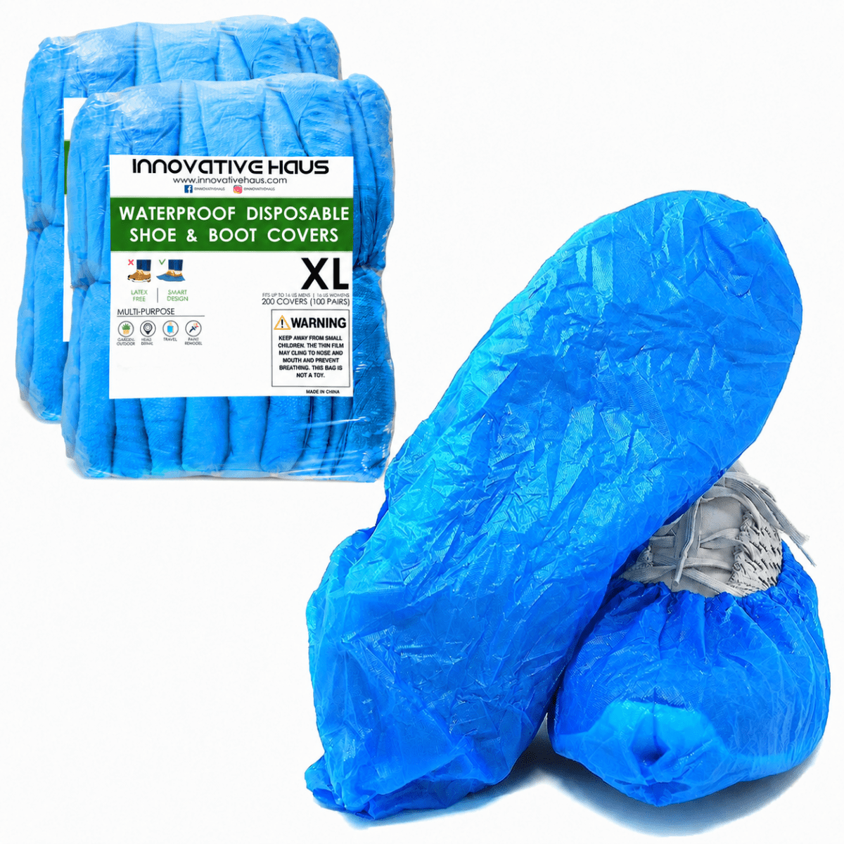 Disposable Shoe Covers - Waterproof - XL - Blue - 200 Pack