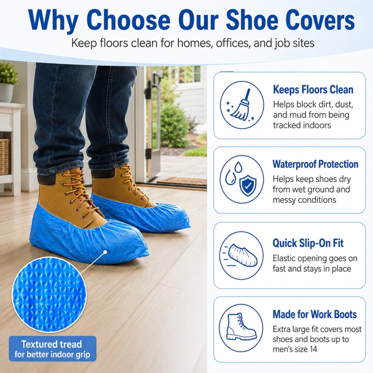 Disposable Shoe Covers - Waterproof - XL - Blue - 50 Pack