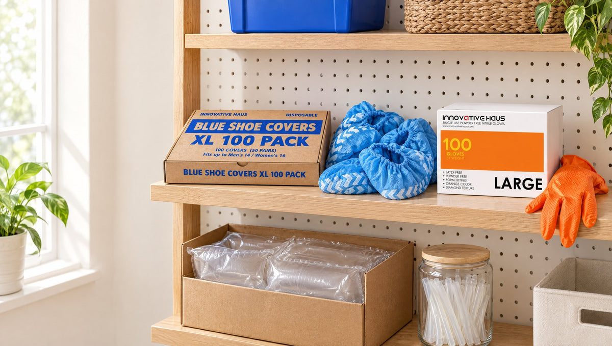 Innovative Haus supplies on a bright utility shelf