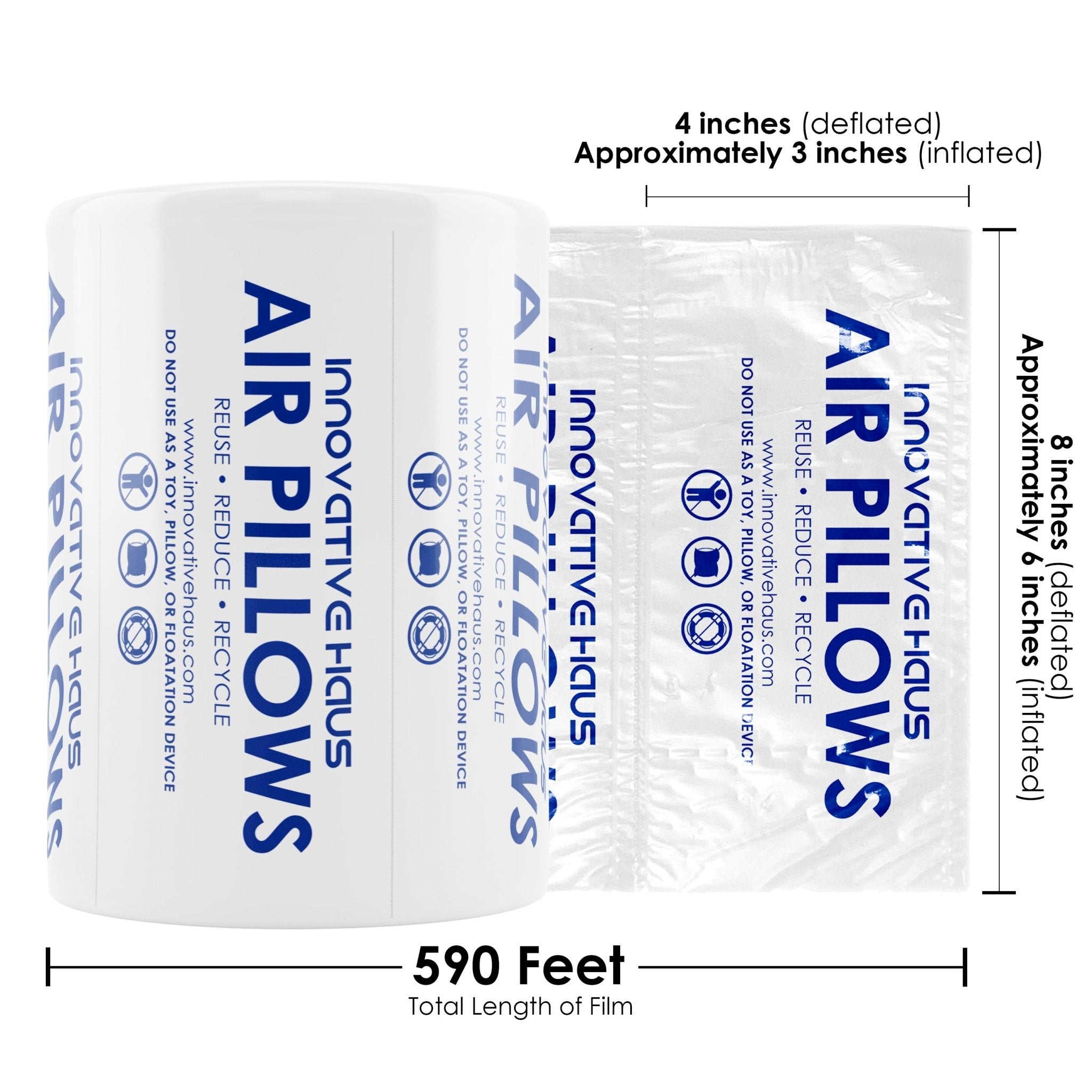 Air Pillows for Packaging - Roll - 4" x 8" - 590 Feet