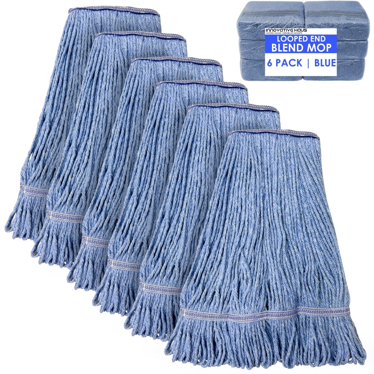 Mop Heads - Cleaning Products - Synthetic Cotton - Looped End - 16 oz - Blue
