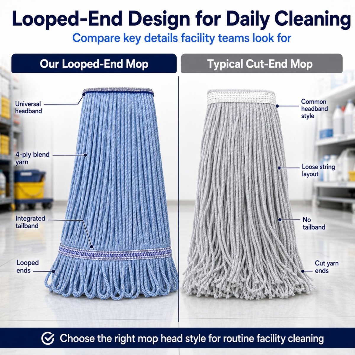 Mop Heads - Cleaning Products - Synthetic Cotton - Looped End - 16 oz - Blue