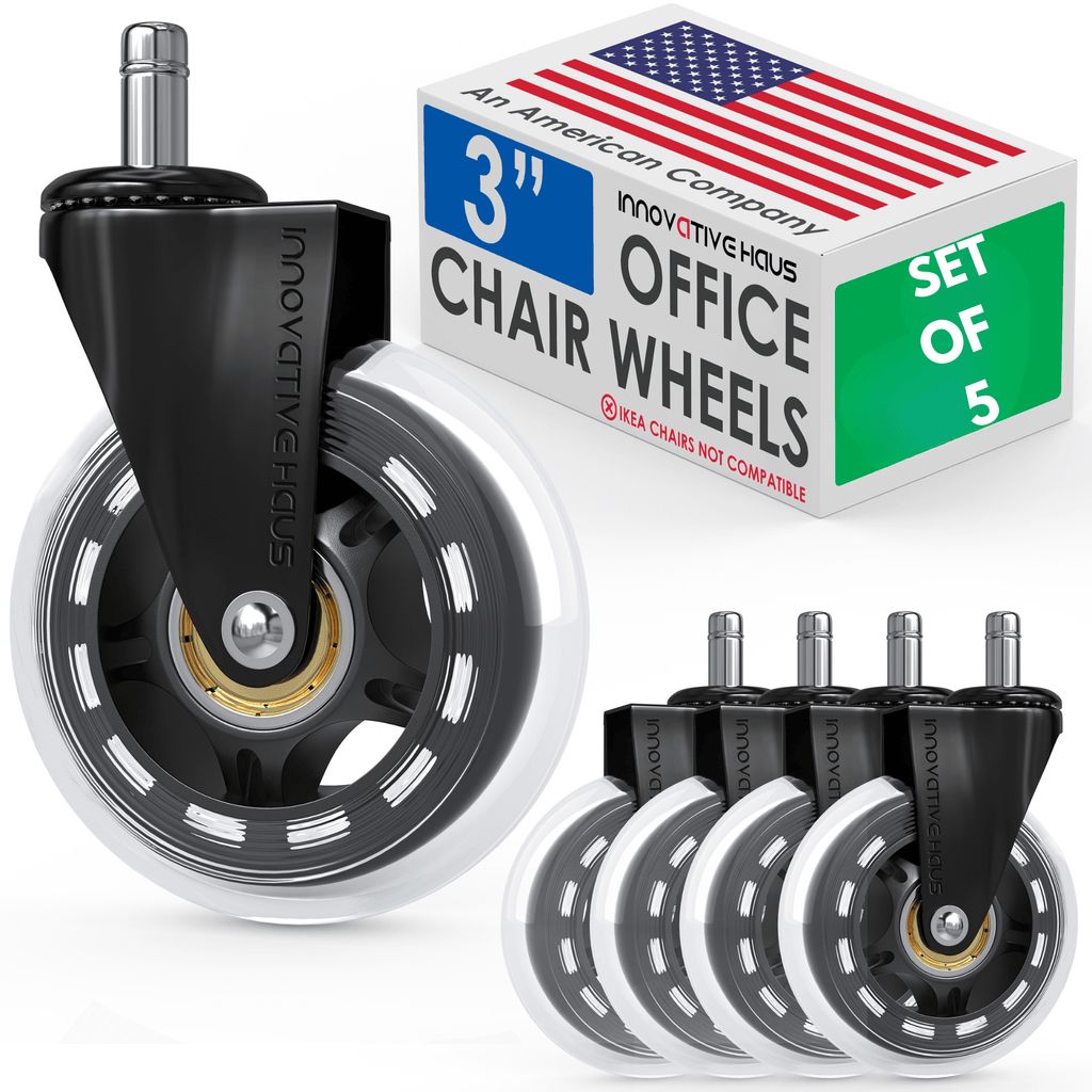 Office Chair Wheels - Universal Fit - 3 Inch - Set of 5 - Clear - [1 Pack]