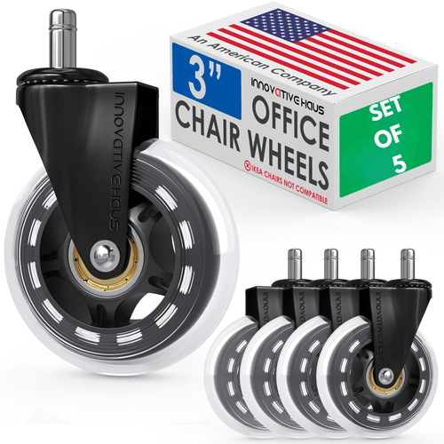 Office Chair Wheels - Universal Fit - 3 Inch - Set of 5 - Clear - [1 Pack]